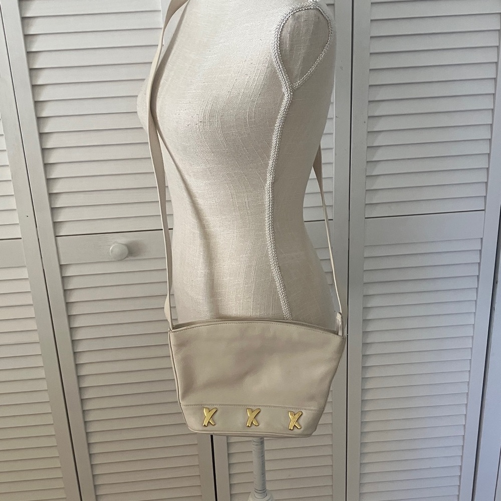 Paloma Picasso Cream Shoulder Purse with Gold X Accents Vintage, Made in Italy